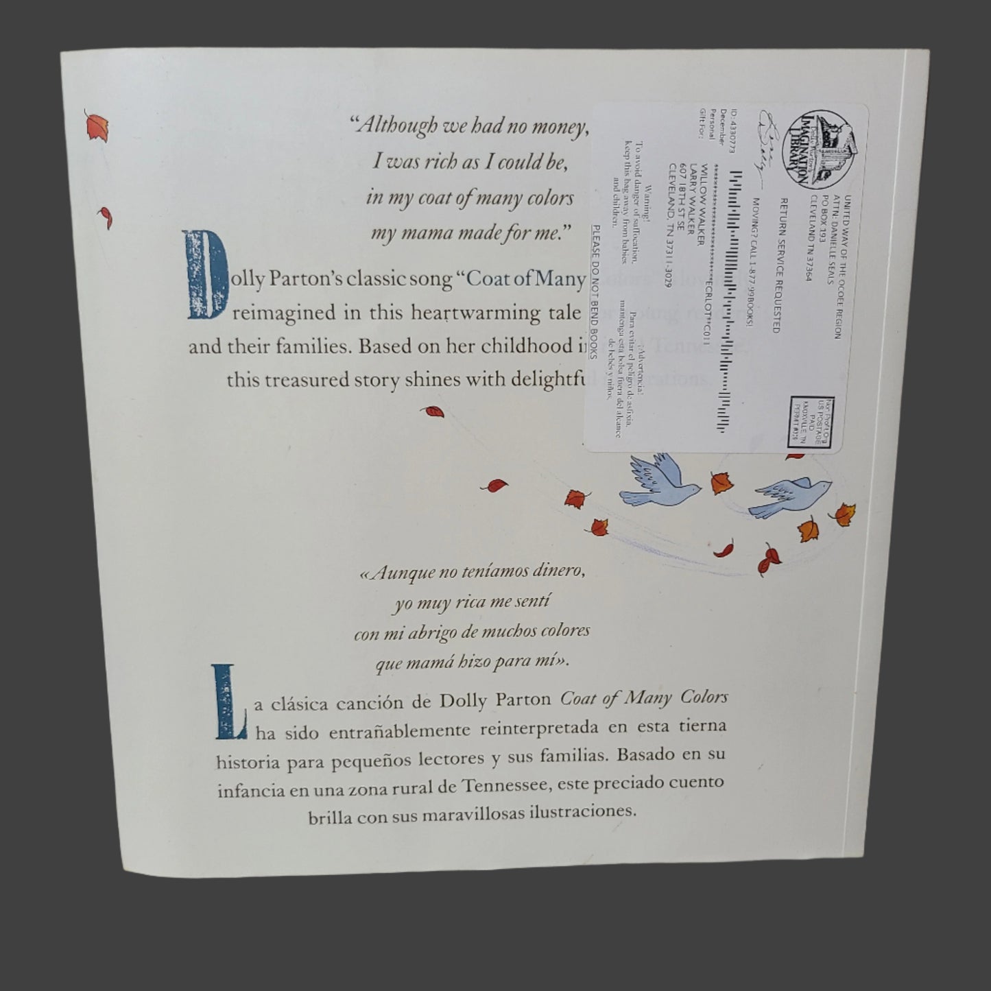 SC Coat of Many Colors by Dolly Parton - El Abrigo De Muchos Colores - Copyright 2016 - USED