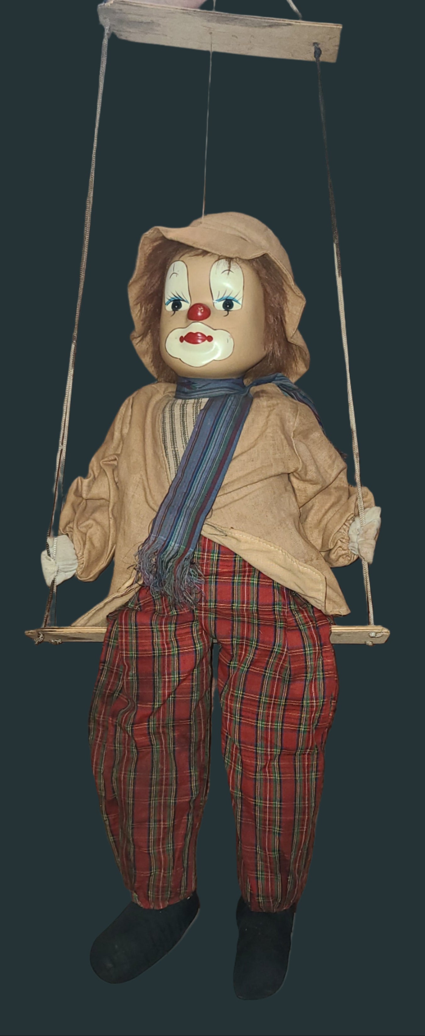 VTG Clown on a Swing Marionette Figurine - Some Damage - USED