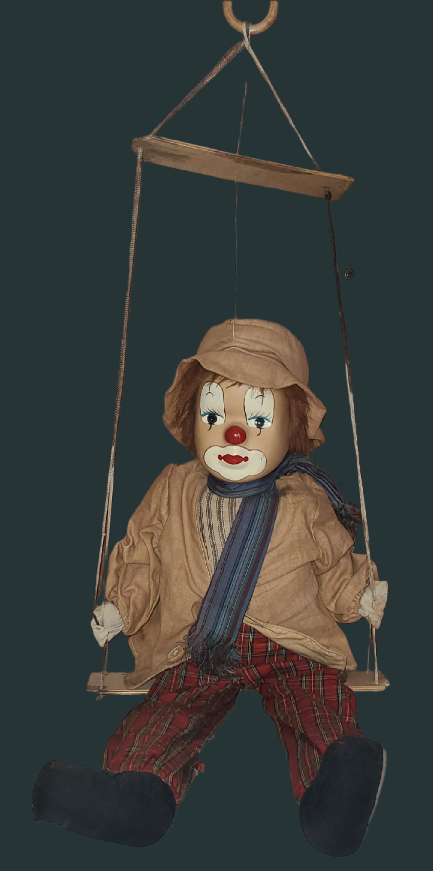VTG Clown on a Swing Marionette Figurine - Some Damage - USED
