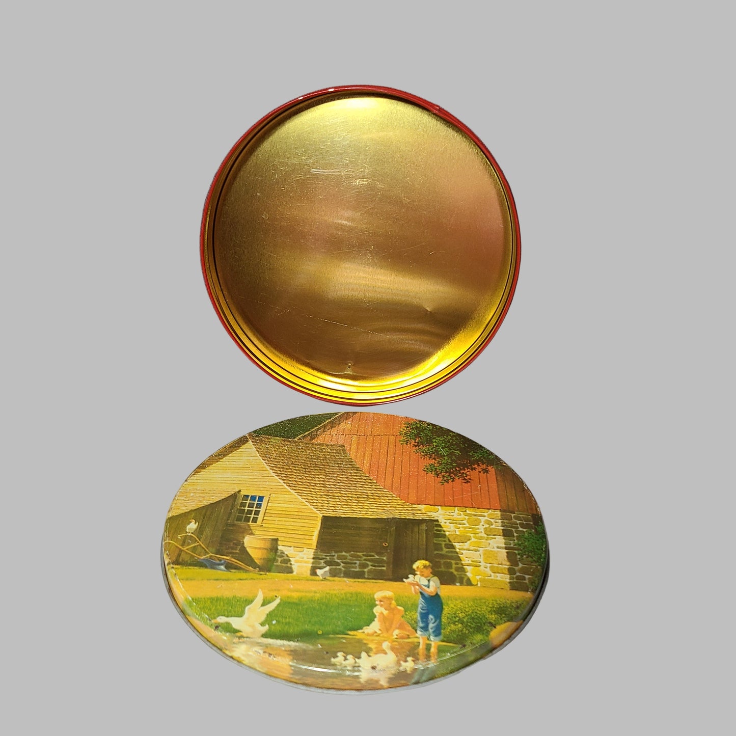 VTG Valley Brook Farms Barn Cookie Tin Collectible - USED