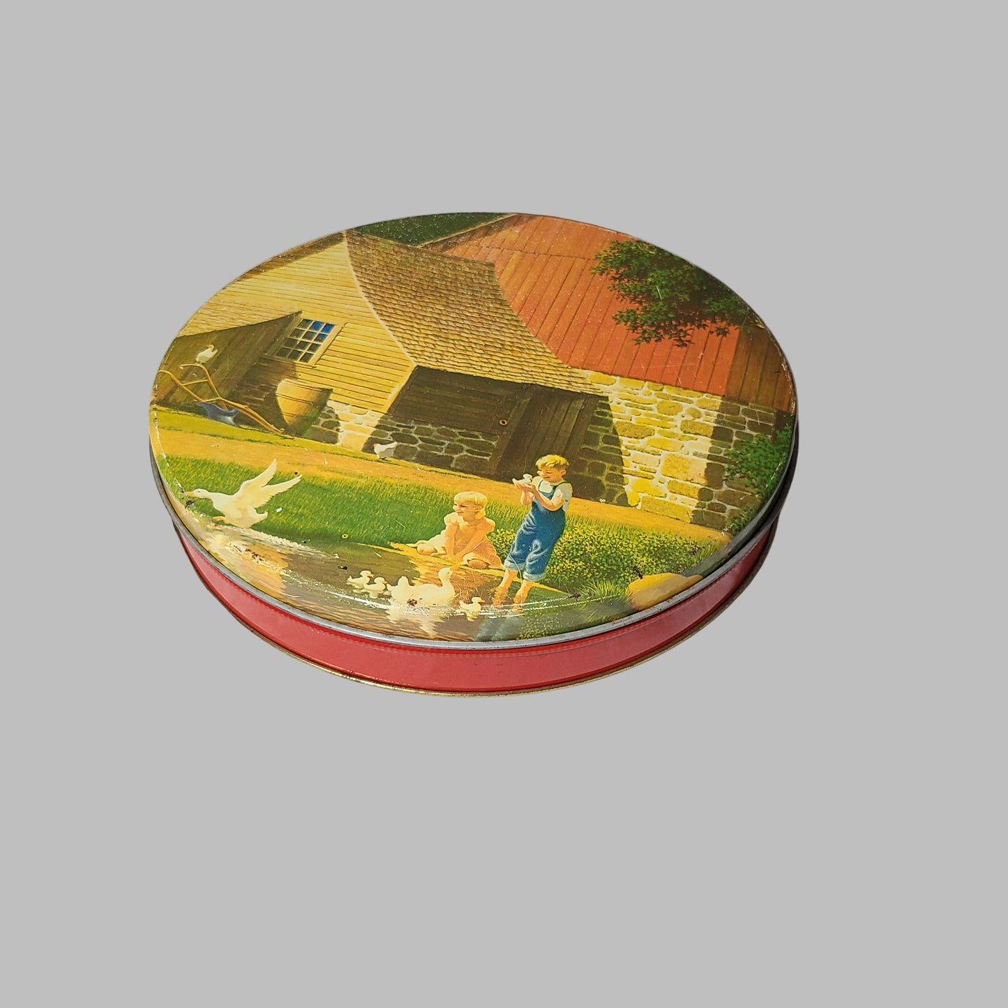 VTG Valley Brook Farms Barn Cookie Tin Collectible - USED