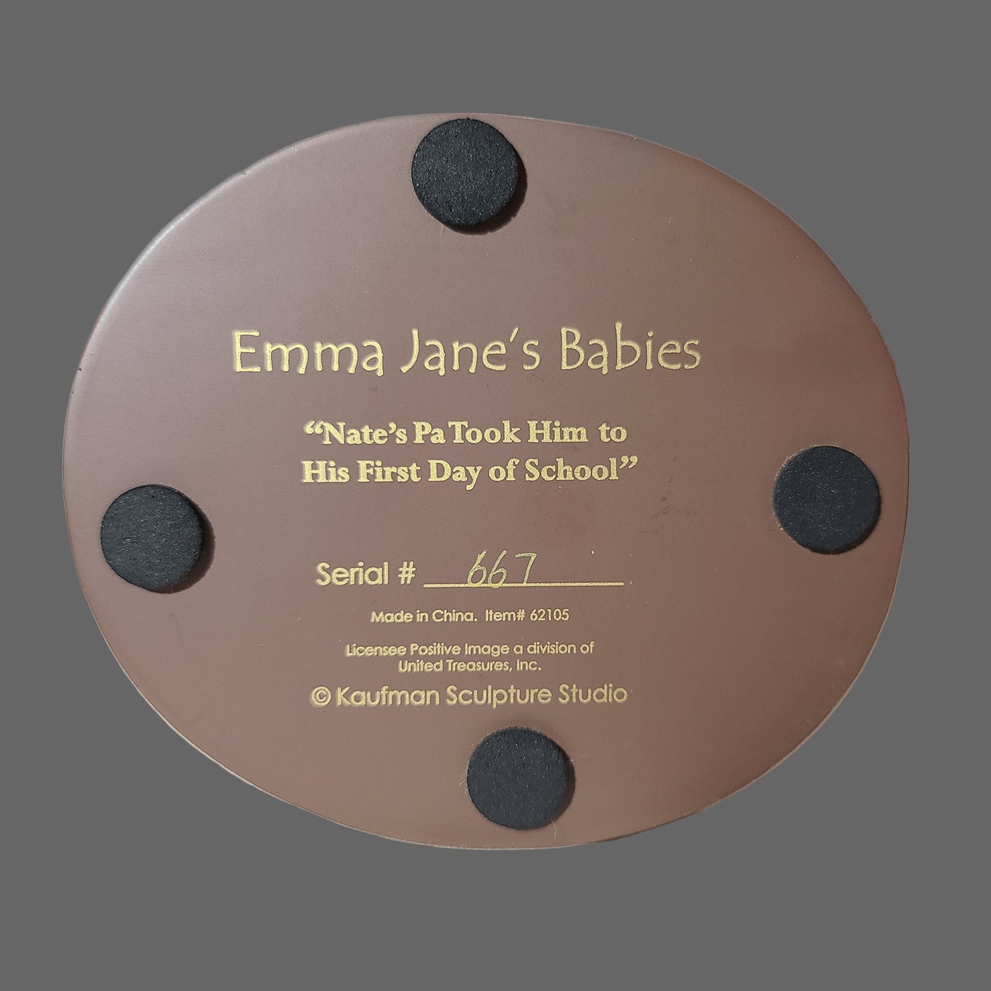 Retired Emma Jane's Babies "Nate's Pa Took Him to His First Day of School" Figurine - USED