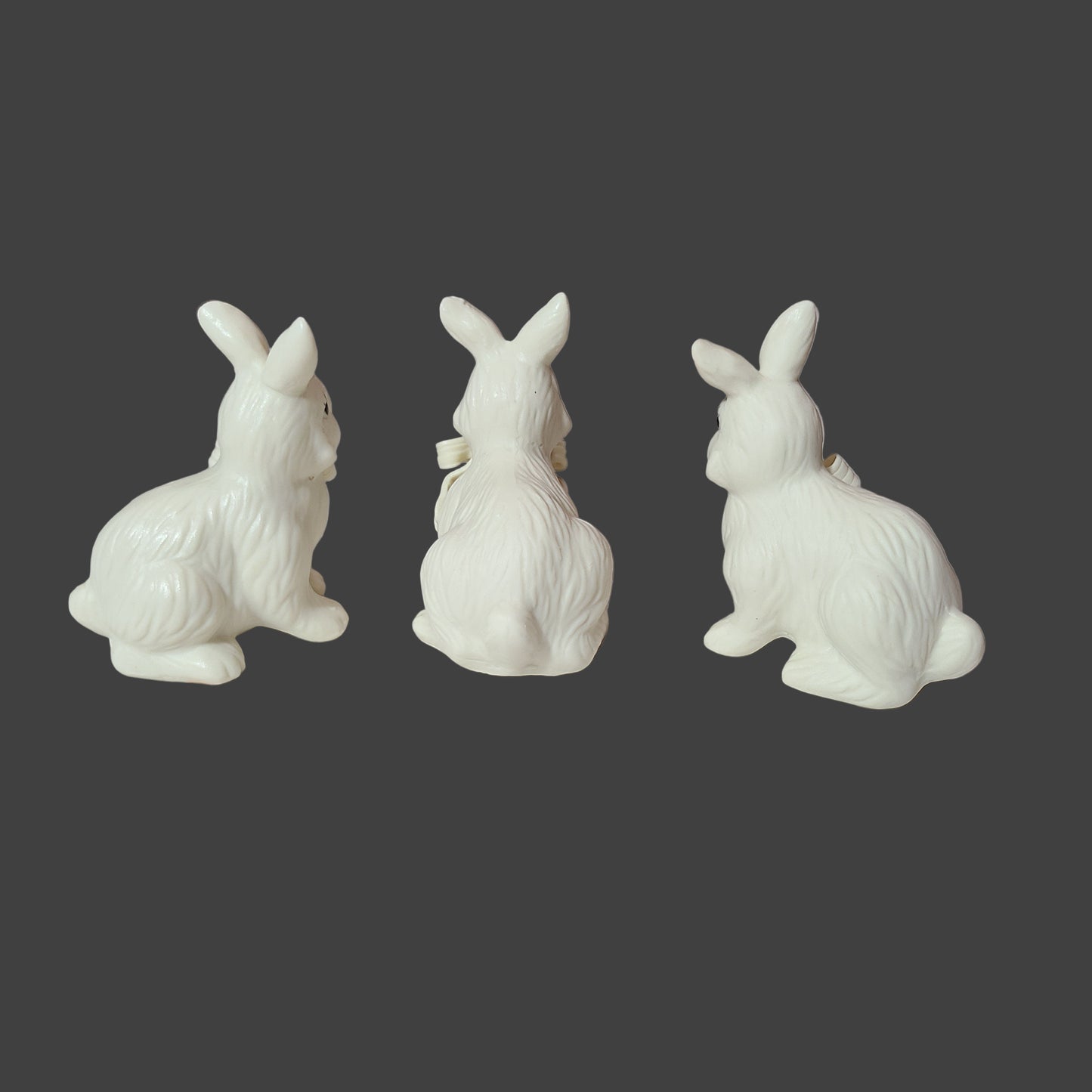 Set of 3 Ceramic Easter Bunnies w/ Flower Bows - USED