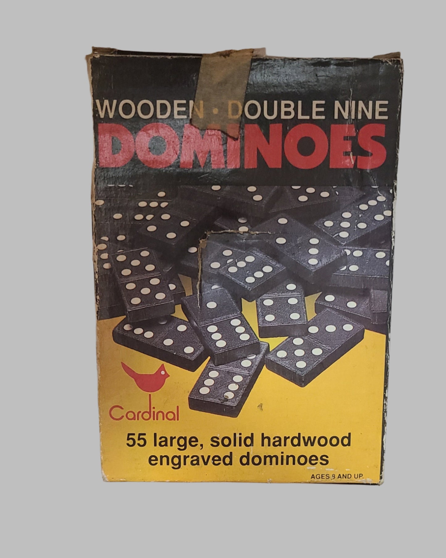Cardinal Wooden Double Nine Dominoes - 55 Large Solid Hardwood Engraved - LIKE NEW