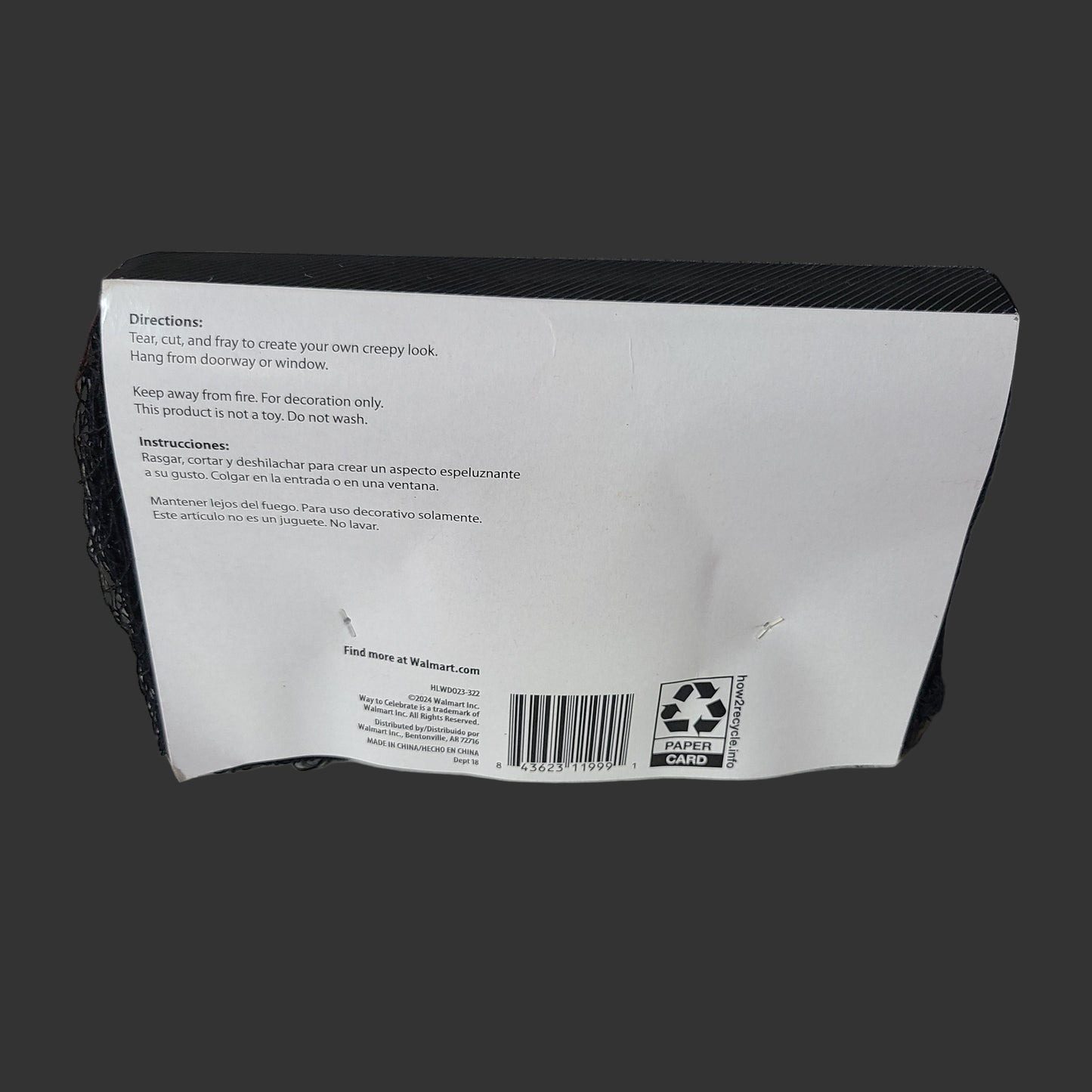 Way To Celebrate! Halloween Black Creepy Gauze - NEW