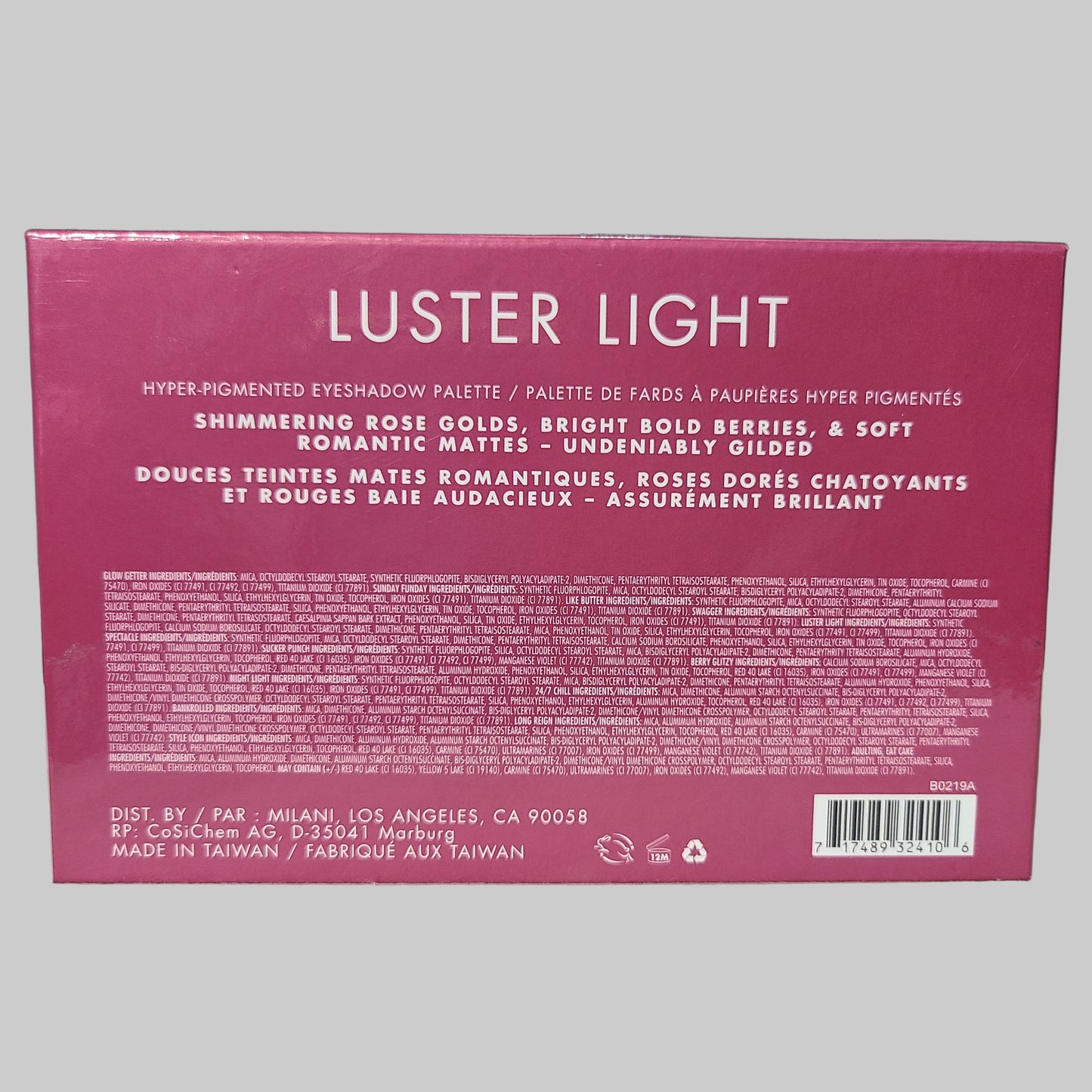 Discontinued Milani Luster Light Hyper-Pigmented Eyeshadow Palette - 1 Cosmetic Flaw Present - NEW