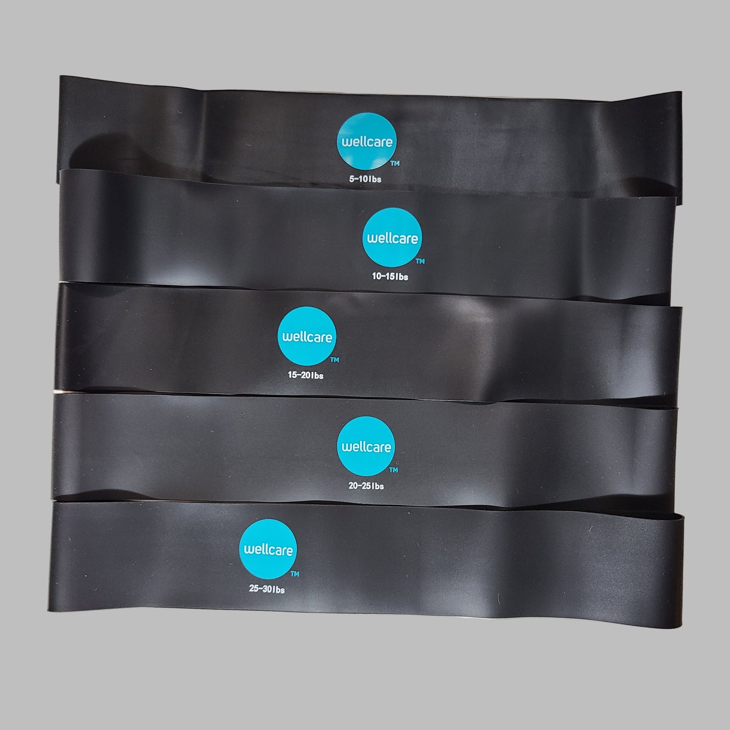 Wellcare Black Stretch Exercise Bands (5) w/ Pouch & Chart - LIKE NEW