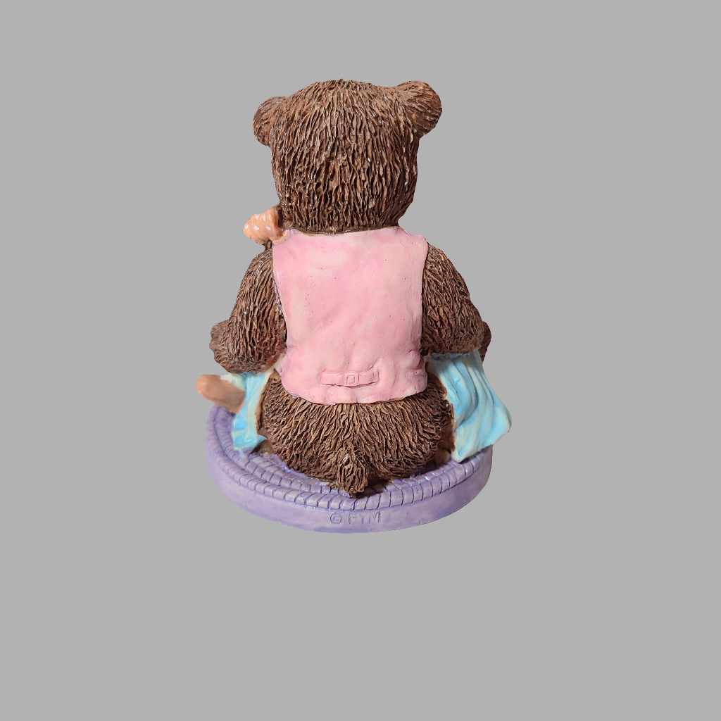 Poly Stone Sculpture Bear With Girl - Hand Painted - NEW