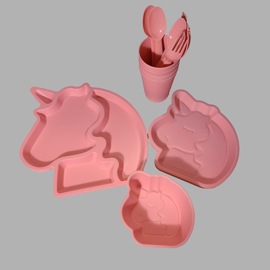 24 Piece Plastic Your Zone Pink Dinnerware Set for Kids - LIKE NEW