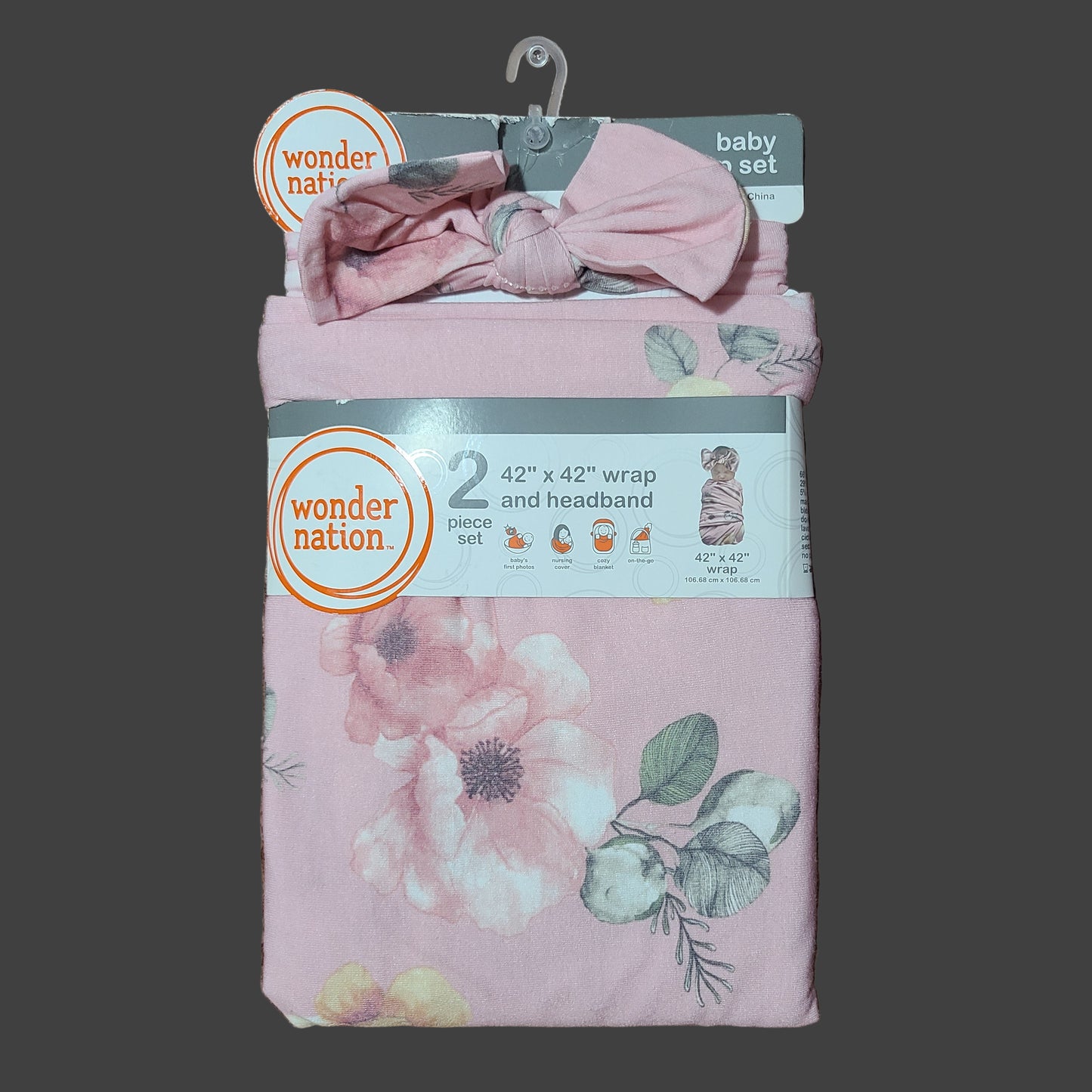 Wonder Nation 2 Piece 42" x 42" Baby Wrap & Headband - NEW