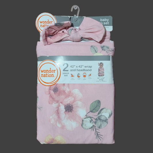 Wonder Nation 2 Piece 42" x 42" Baby Wrap & Headband - NEW
