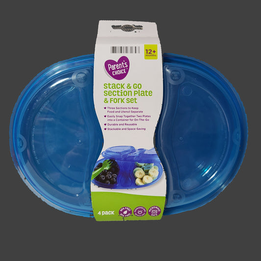 Parent's Choice 4PK Stack & Go Section Plate & Fork Set - NEW
