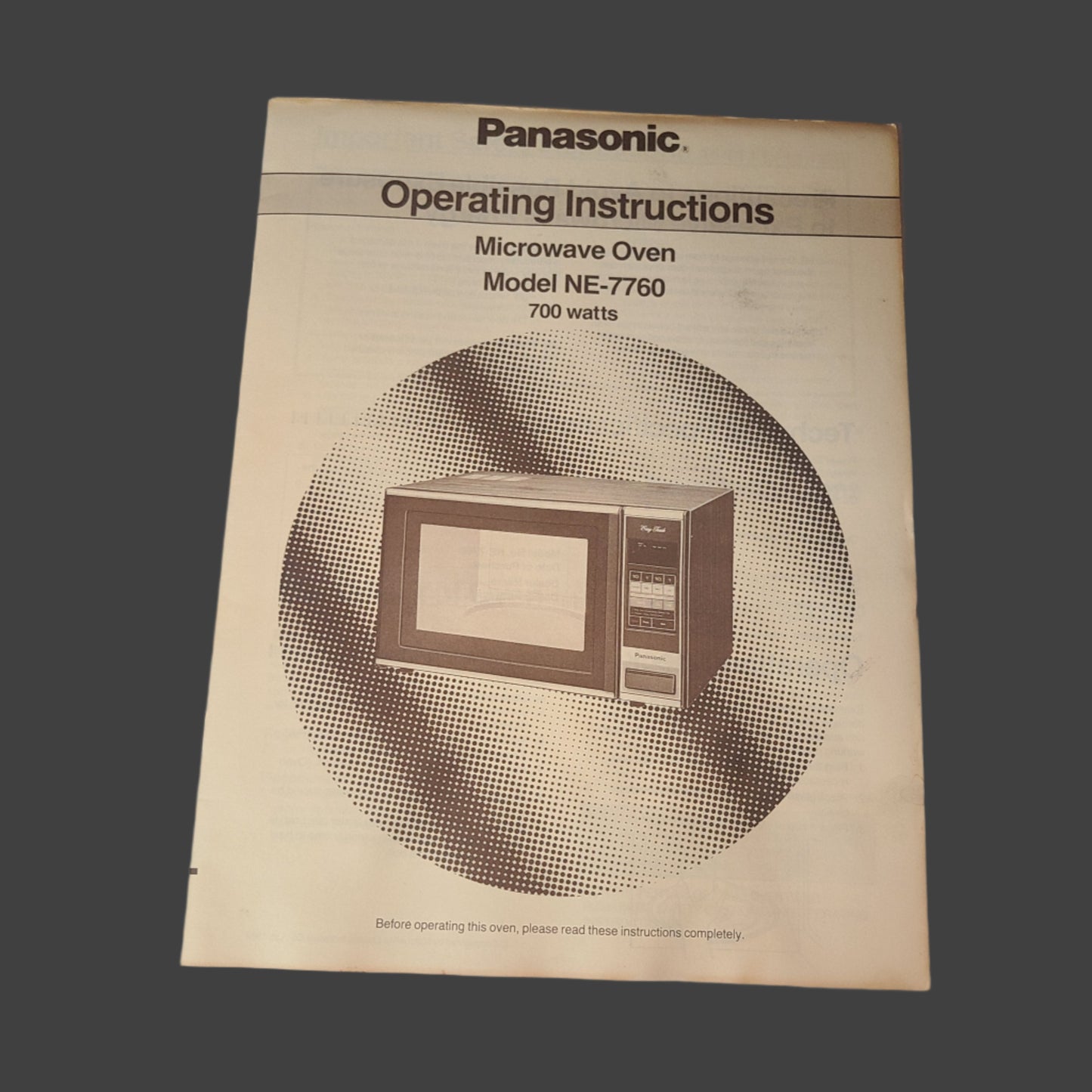 SC Panasonic Microwave Oven Cookbook & Operating Instructions - Copyright 1984 - LIKE NEW