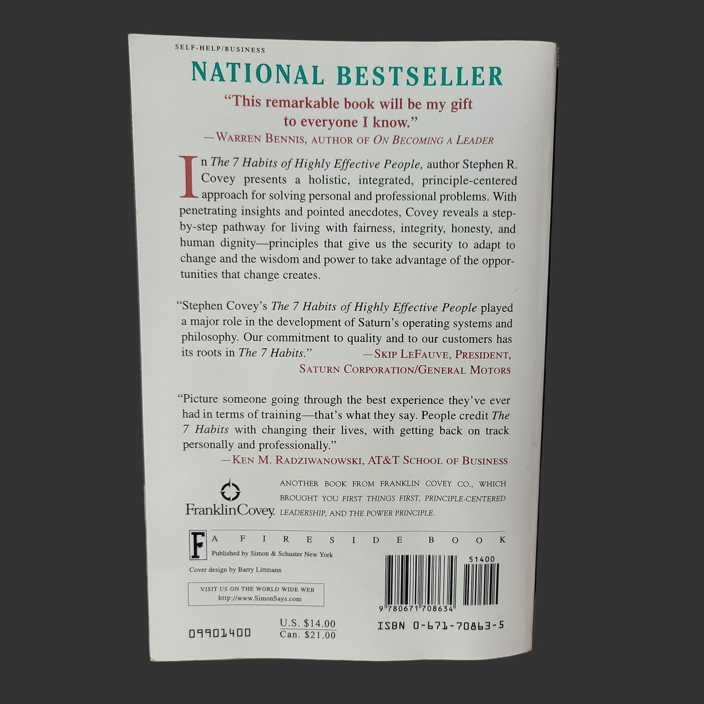 SC The 7 Habits of Highly Effective People by Stephen R. Covey - Copyright 1989 - USED