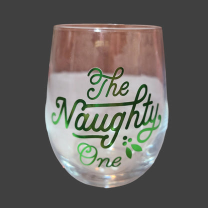 Hallmark - The Naughty One and The Nice One - Stemless Wine Glasses - LIKE NEW