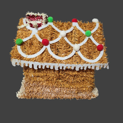 Unbranded Handmade Garland Gingerbread House Display - Snowman Missing Face - AS IS