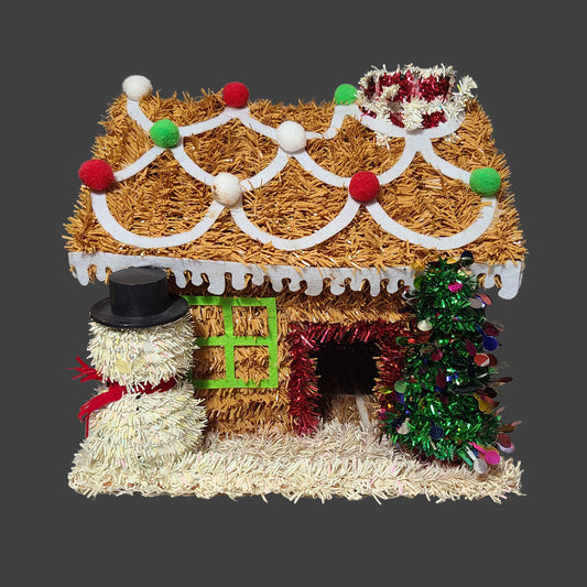 Unbranded Handmade Garland Gingerbread House Display - Snowman Missing Face - AS IS