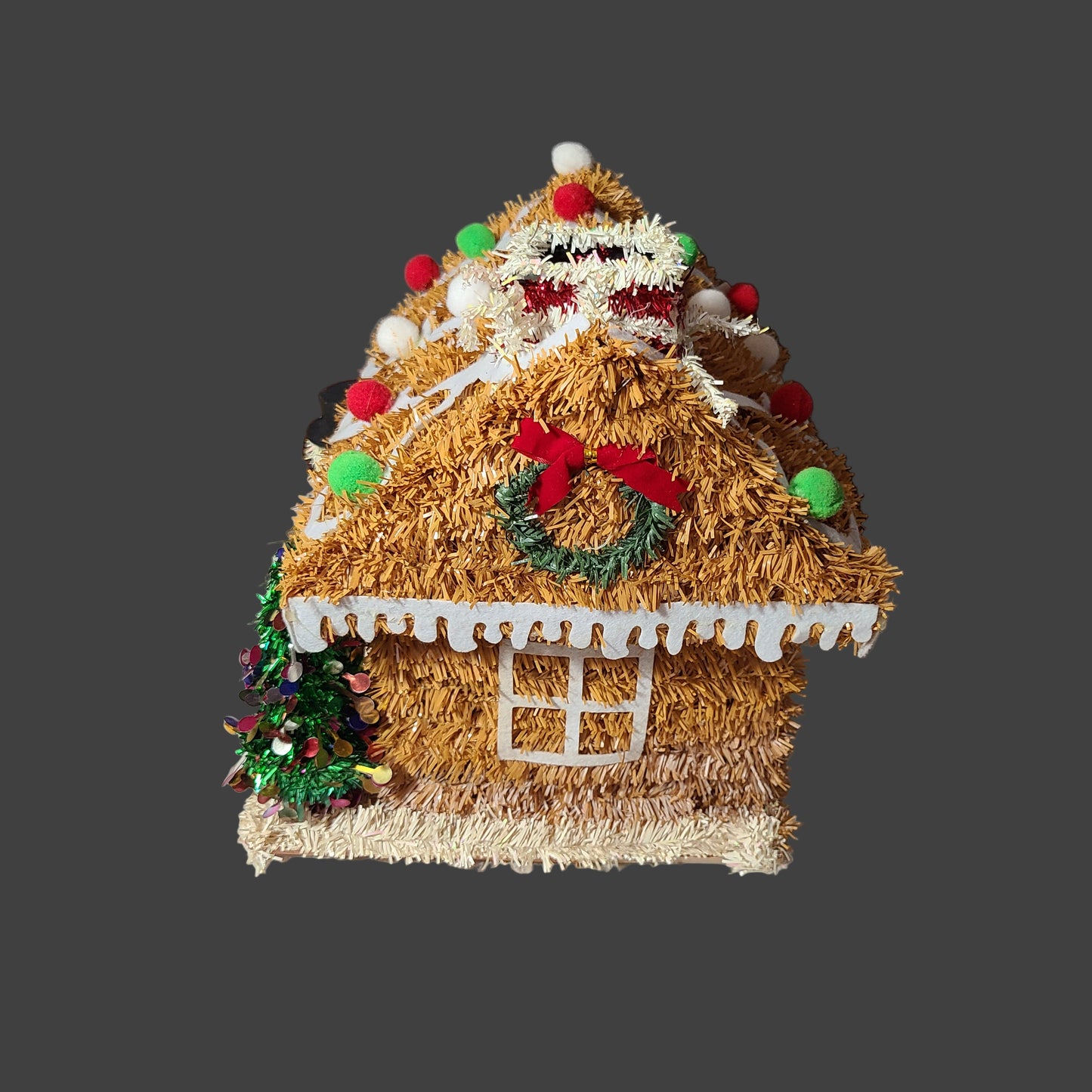 Unbranded Handmade Garland Gingerbread House Display - Snowman Missing Face - AS IS