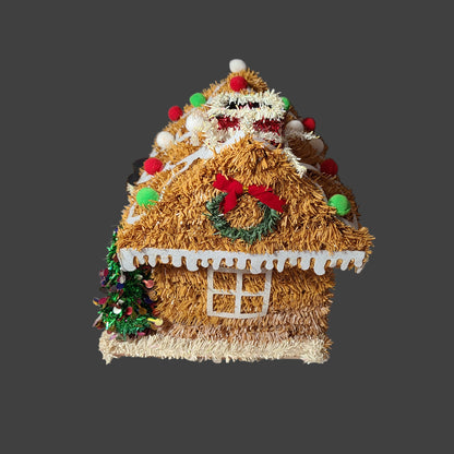 Unbranded Handmade Garland Gingerbread House Display - Snowman Missing Face - AS IS
