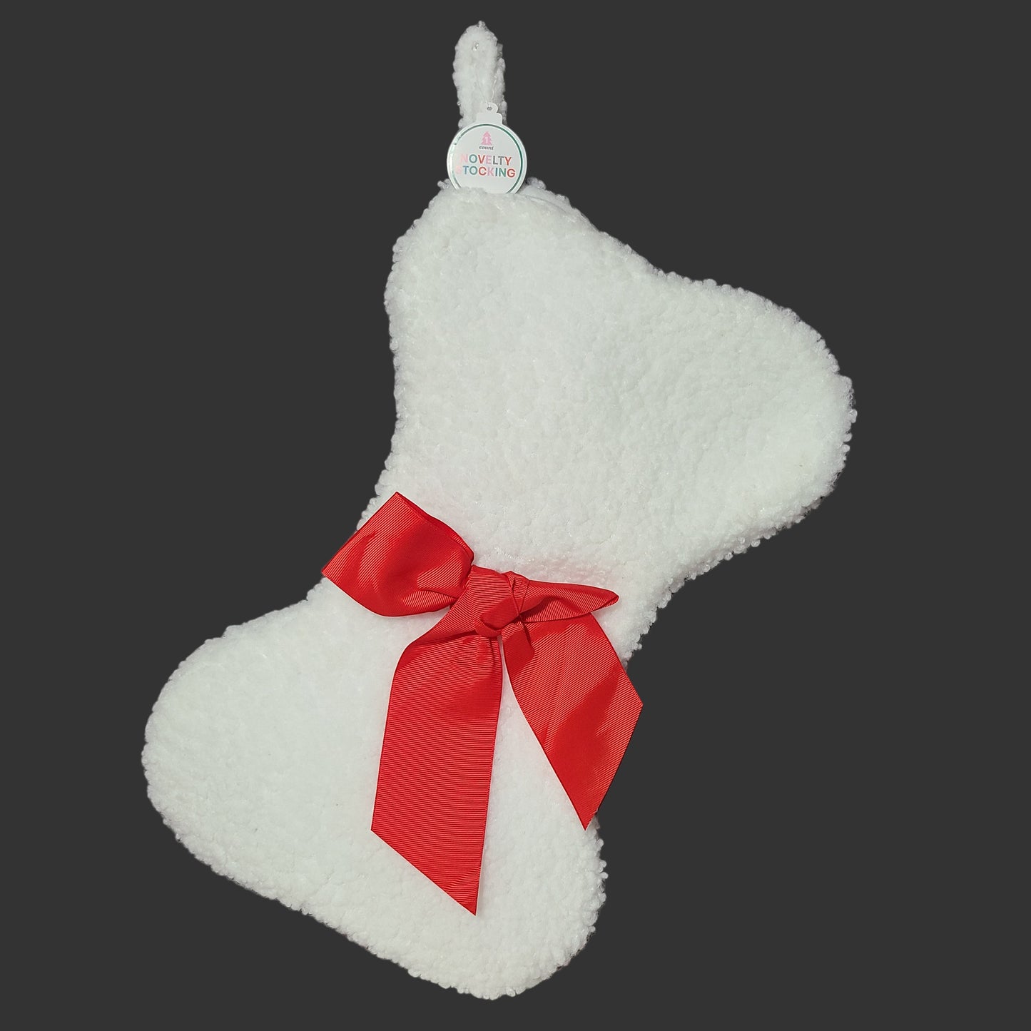 Novelty Stocking - Dog Bone w/ Red Ribbon - NEW
