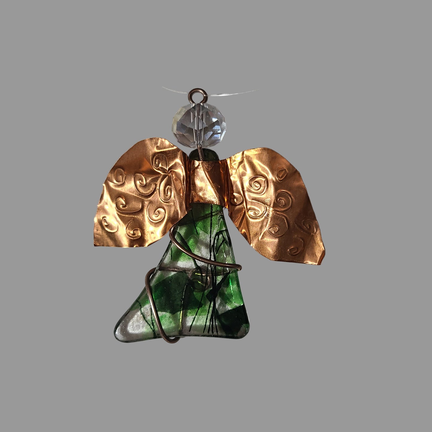 Handmade Green Stone Angel Christmas Ornament - USED