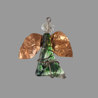 Handmade Green Stone Angel Christmas Ornament - USED