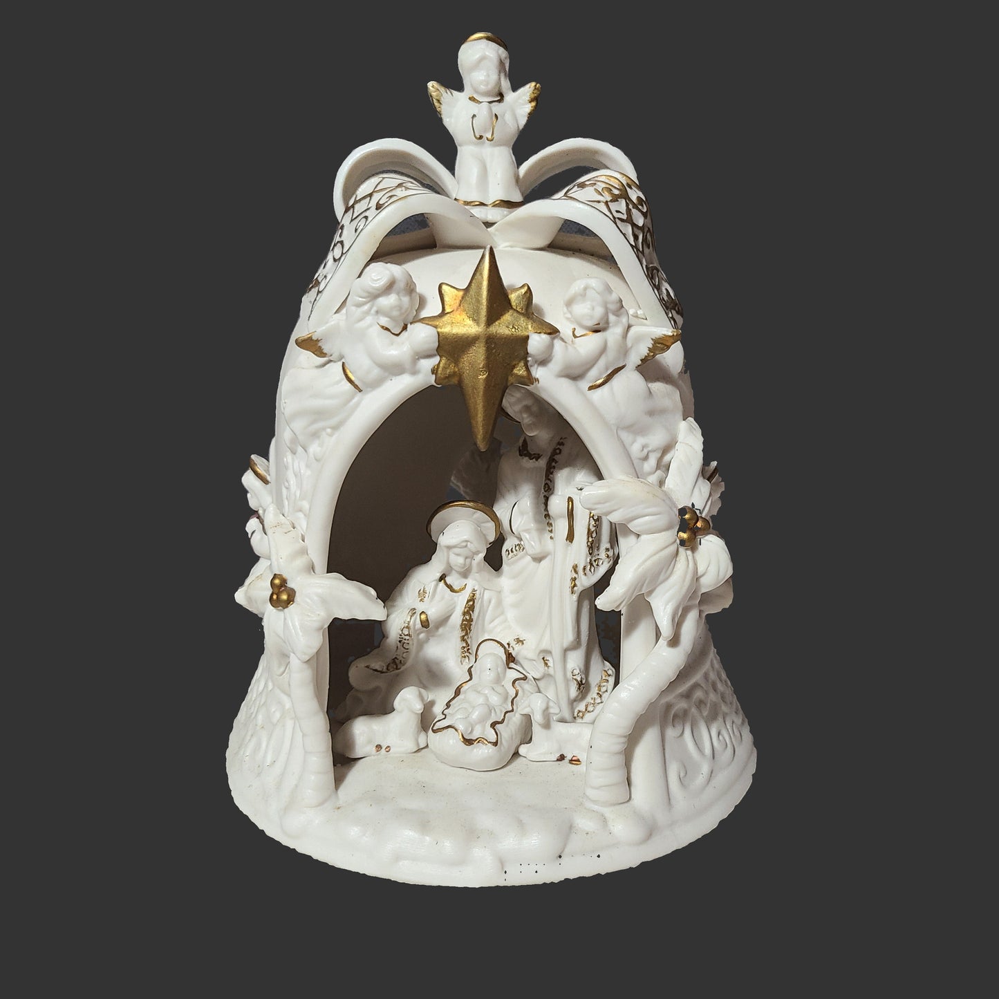 VTG Ceramic Christmas Nativity Bell Lamp - Tested - USED