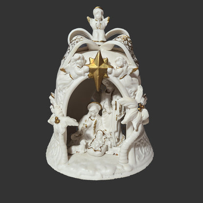 VTG Ceramic Christmas Nativity Bell Lamp - Tested - USED