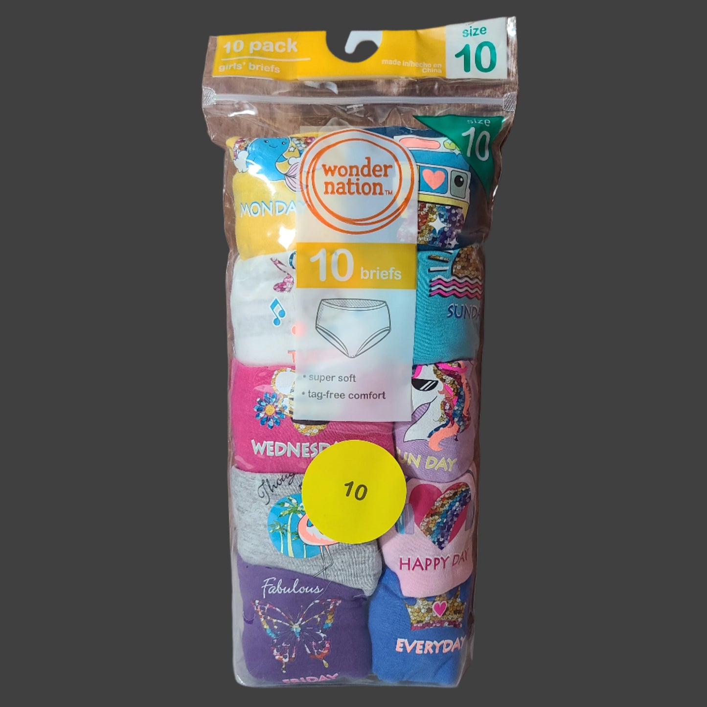 10 Wonder Nation Girls' Briefs - Size 10 - NEW
