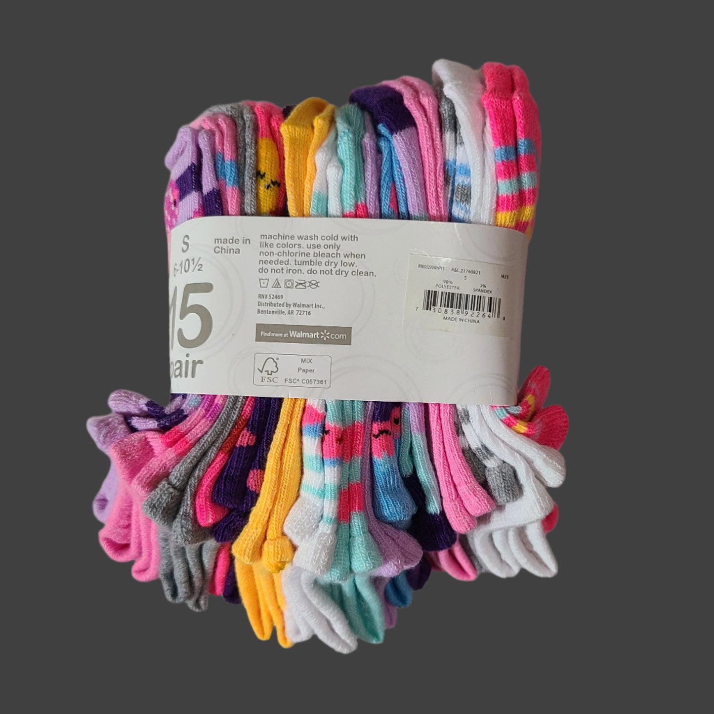 Wonder Nation 15 Pair Girls' No Show Socks - Small 6-10.5 - NEW