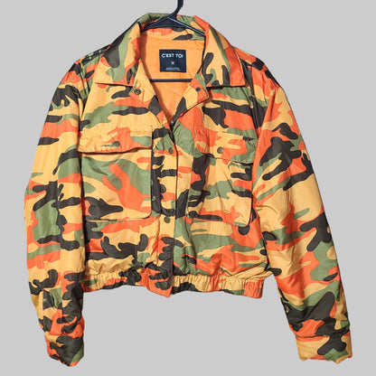 C'est Toi Women's M Orange Camo Coat - LIKE NEW