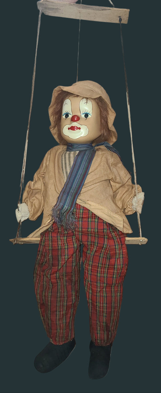 VTG Clown on a Swing Marionette Figurine - Some Damage - USED