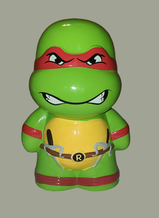 TMNT Raphael 9" Ceramic Piggy Coin Bank - Missing Plug - Some Chips - USED