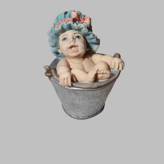 VTG Porcelain Baby in Bucket - Hand Painted - USED