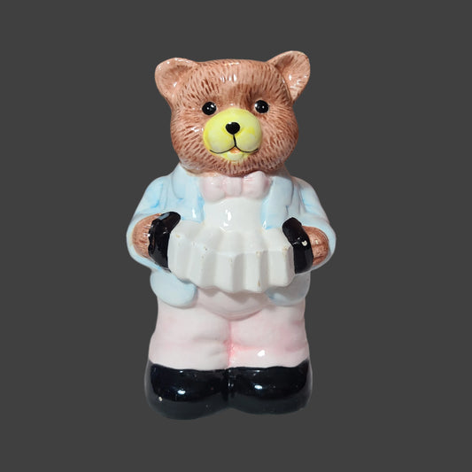 VTG Ceramic Teddy Bear w/ Instrument Coin Bank - USED
