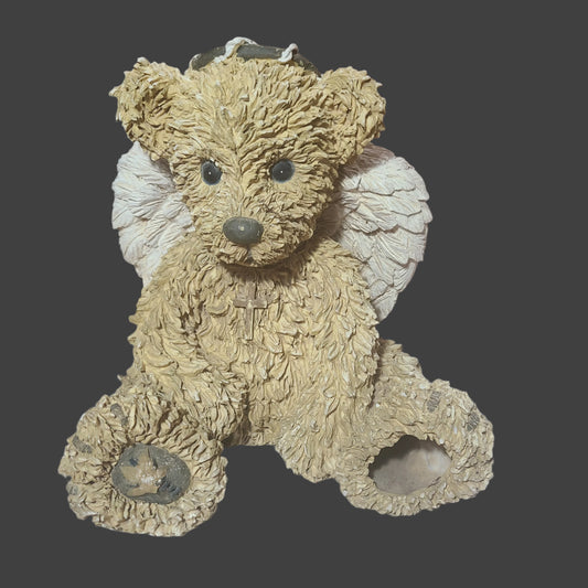 VTG Large 10.5" Angel Teddy Bear Resin Figurine - MISSING FOOT PAD - AS IS