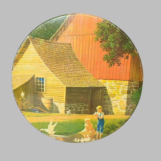 VTG Valley Brook Farms Barn Cookie Tin Collectible - USED