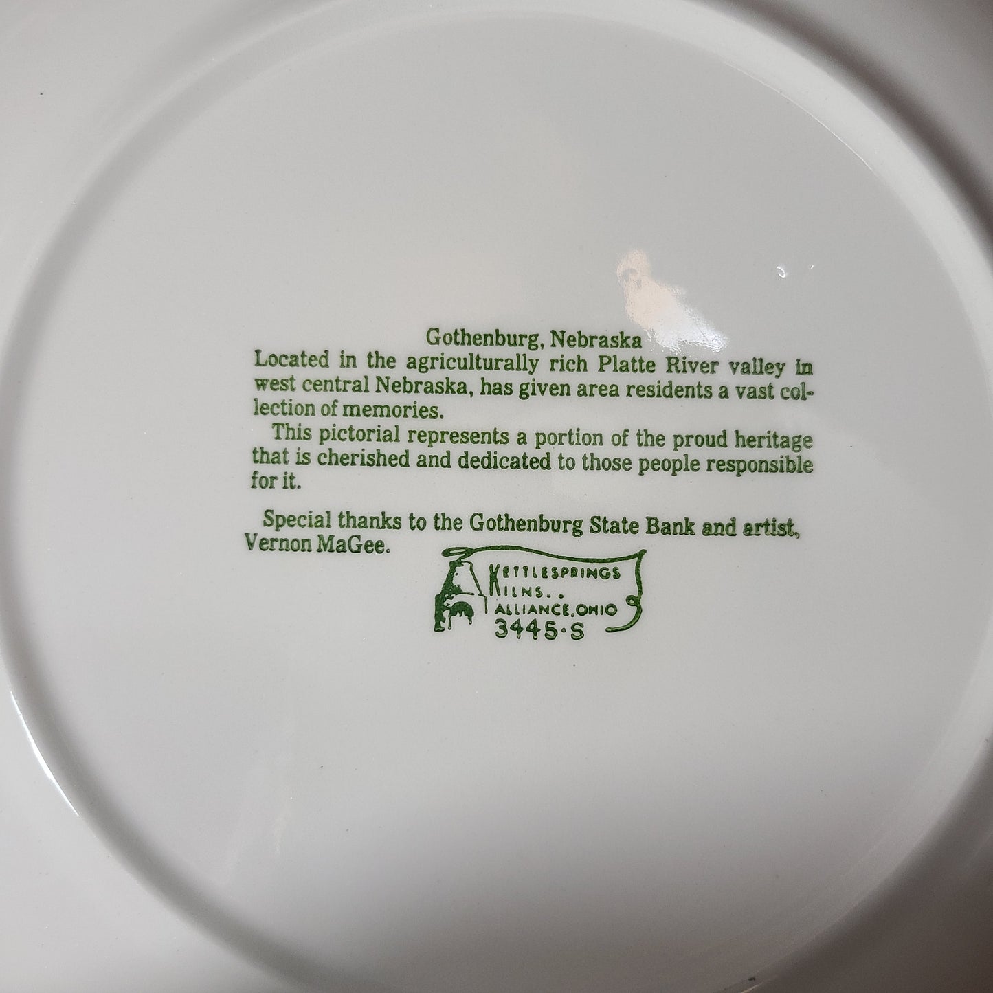 VTG 1885-1985 Gothenburg Nebraska Centennial Plate - LIKE NEW