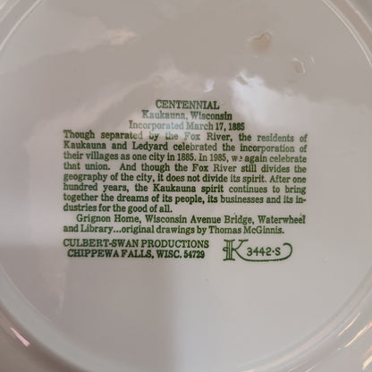 VTG 1885-1985 Kaukauna Wisconsin Centennial Plate - USED