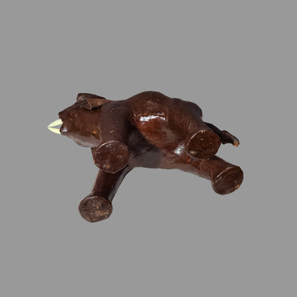 Rare VTG Leather Wrapped Brown Elephant & Giraffe Figurines - USED