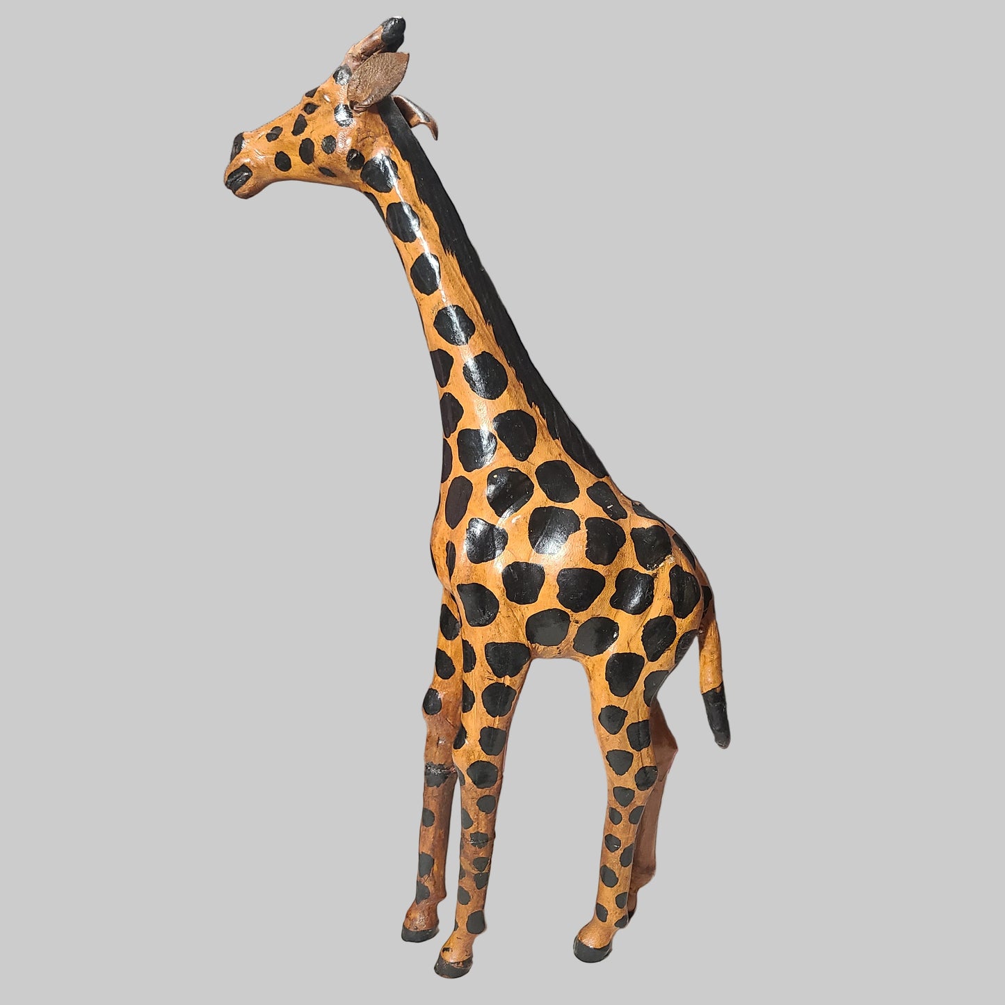 Rare VTG Leather Wrapped Brown Elephant & Giraffe Figurines - USED