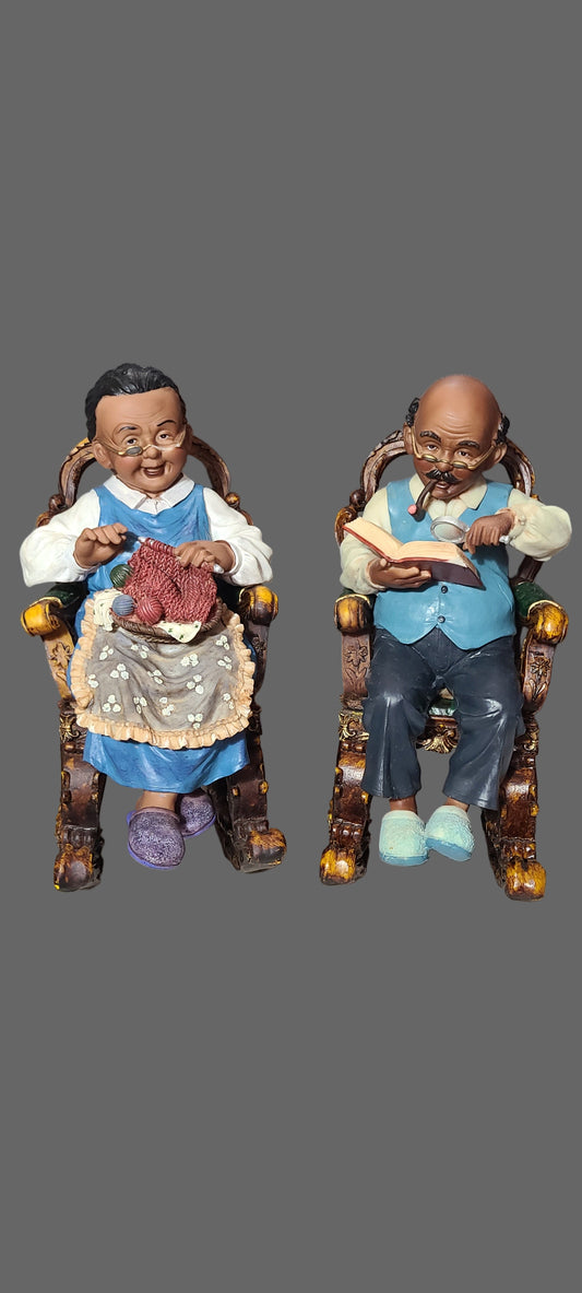 African American Grandma & Grandpa Rocking Chair Figurines - See Description - AS IS