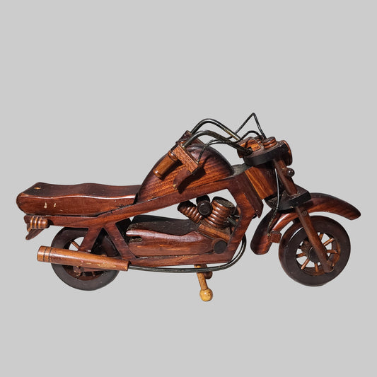 Harley-Davidson Hardtail Wooden Hand Carved Model - Missing Rear Seat Back - AS IS