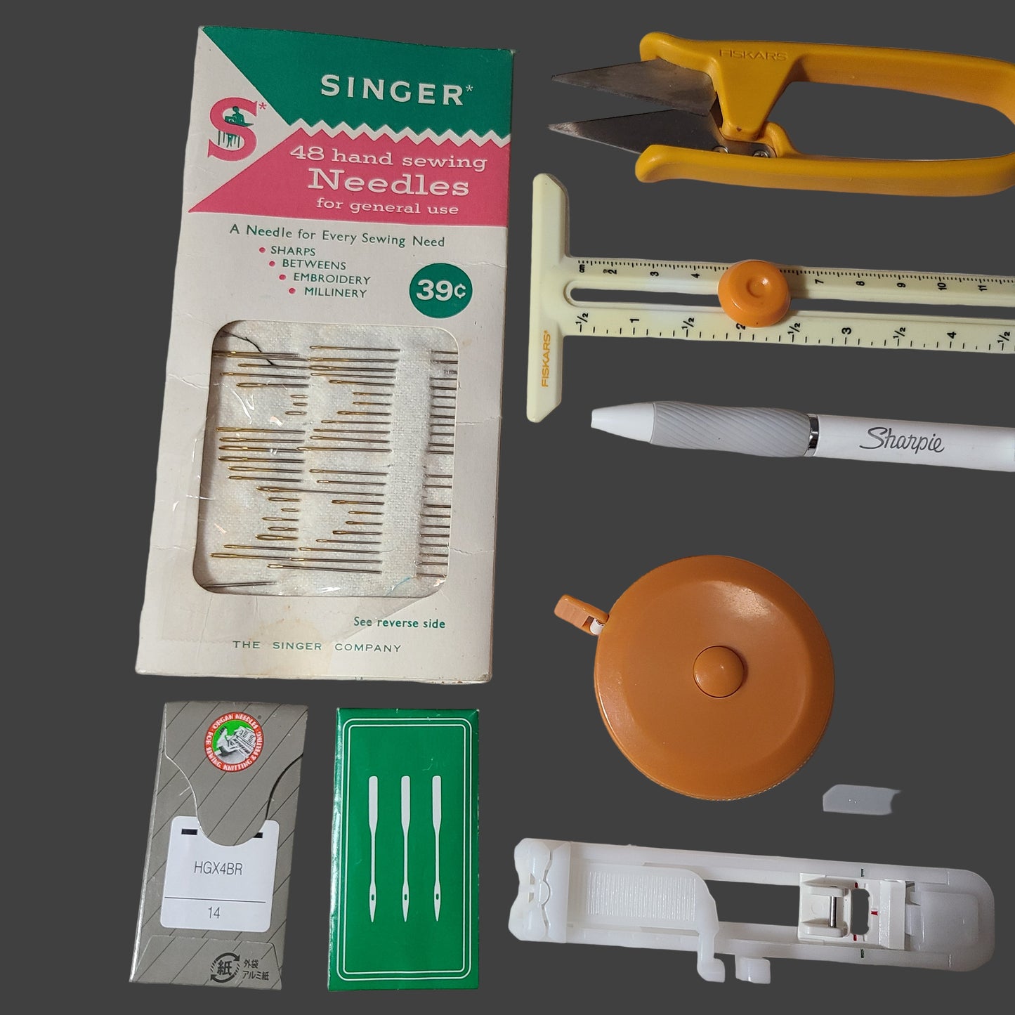 Bag of Miscellaneous Sewing Supplies - Measuring Tools, Cutting Tool, Needles & More - USED