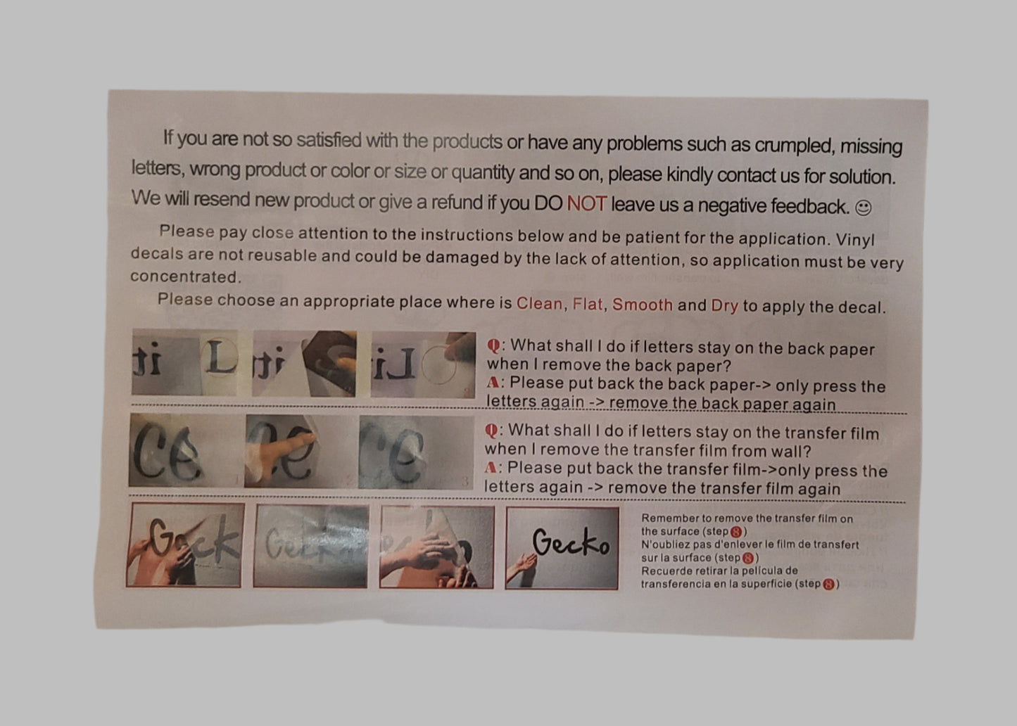 4 Piece White Wash and Dry Decal Machine Stickers - Not in Package - LIKE NEW