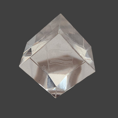 American Flag 1.5" 3D Laser Etched Clear Glass Paperweight w/ Case - LIKE NEW