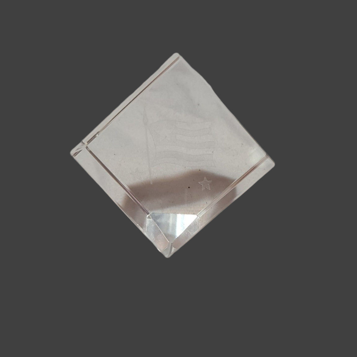 American Flag 1.5" 3D Laser Etched Clear Glass Paperweight w/ Case - LIKE NEW