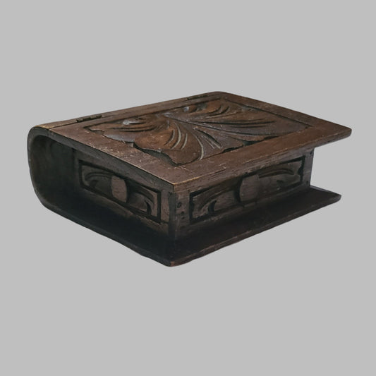 Hand-Carved Wooden Trinket Box - Book Shaped - USED