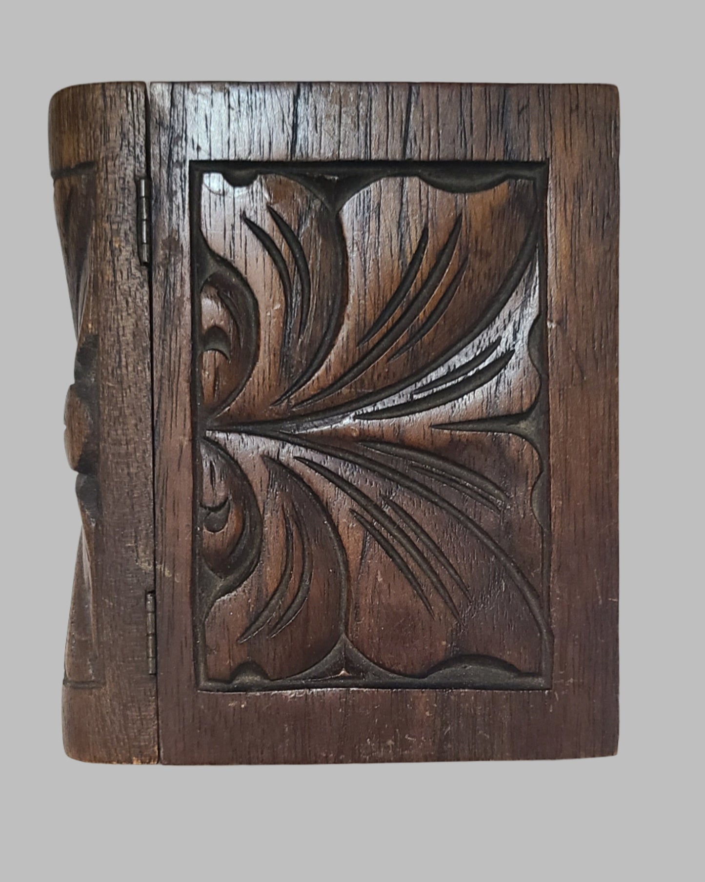 Hand-Carved Wooden Trinket Box - Book Shaped - USED