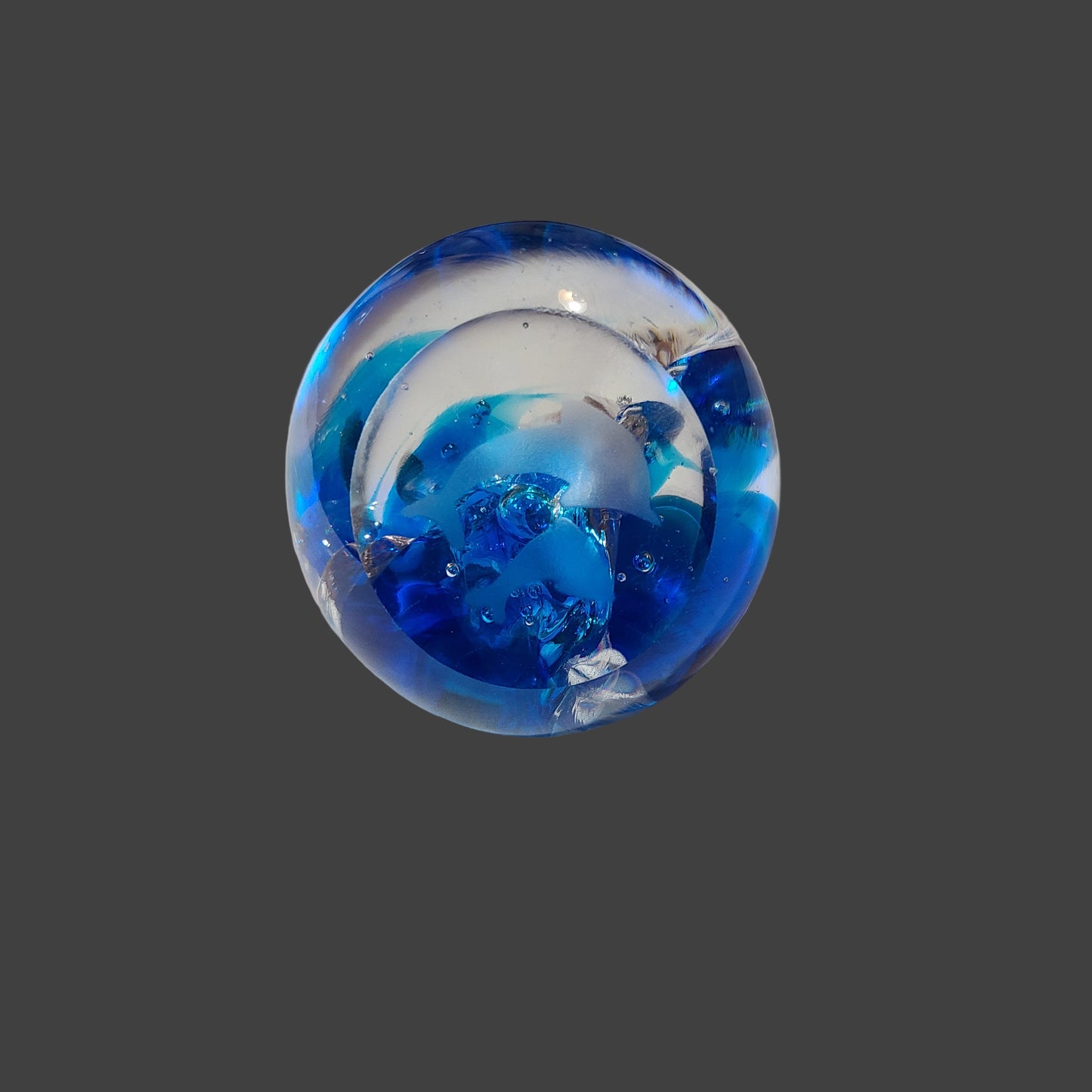 VTG Glass Blue Dolphin Art Paperweight - USED